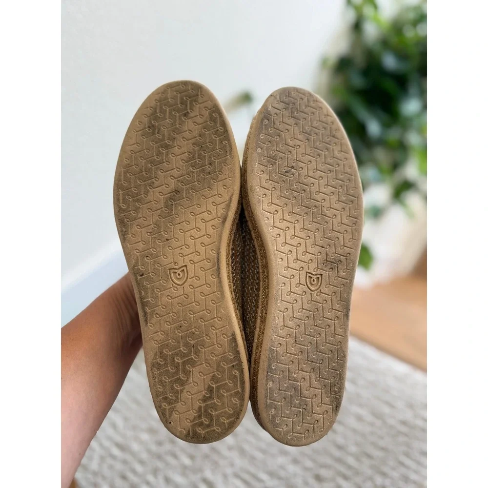 Rothy's The Espadrille Gold Stripe Metallic Hemp Knit Ballet Flats Coastal 9